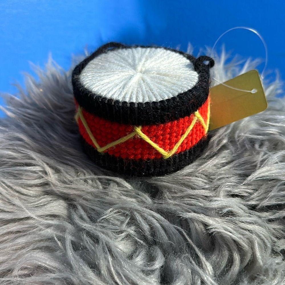 Hand Sewn Christmas Drum Ornament Plastic Canvas Tree Decoration Handmade